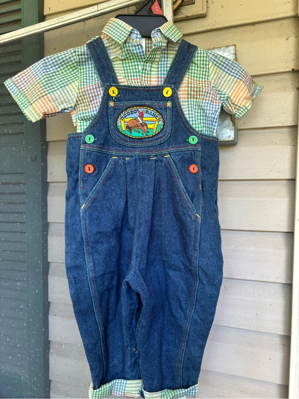 OshKosh B'gosh Blue Denim Overalls with Multicolor Buttons